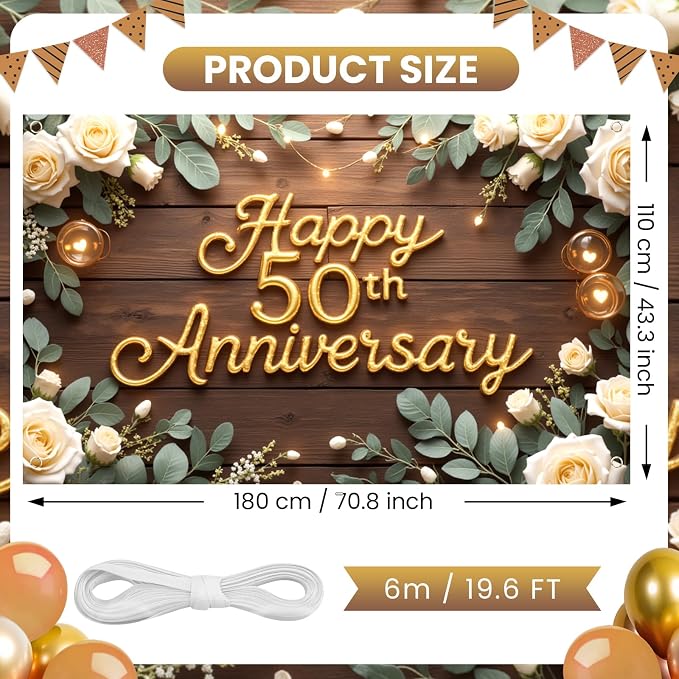 Happy 50th Anniversary Decorations Banner, 50th Wedding Anniversary Party - Image 6