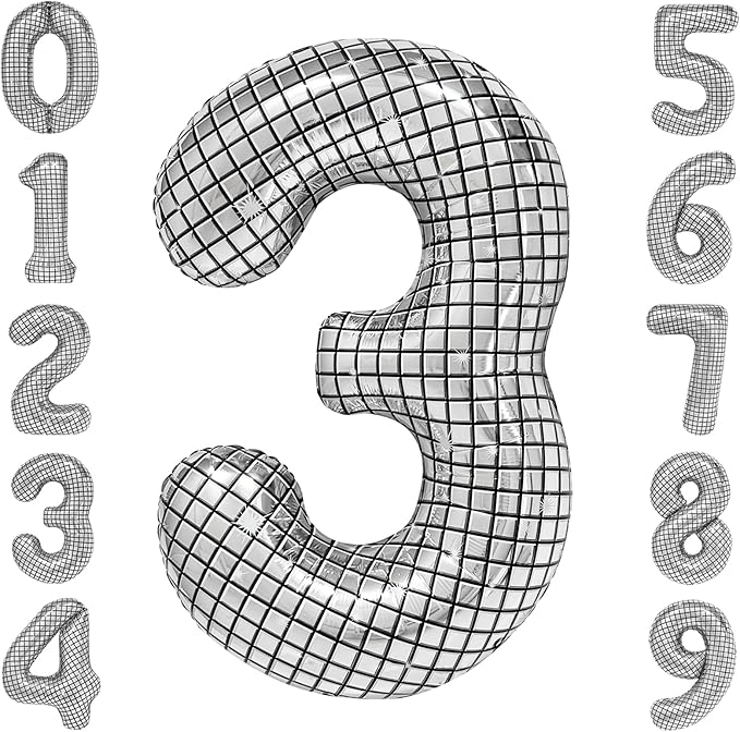 40 Inch Disco Number Balloons Large Silver Disco Ball Print Number Balloon by cocodino