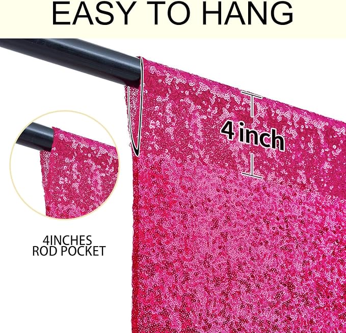 2×8FT-2PCS Hot Pink Sequin Backdrop Curtains Panels, Fuchsia Photography - Image 5