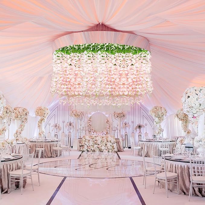 36 Pack Light Pink Wisteria Hanging Flowers, 3.44 Ft Fake Hanging Flowers, Artificial Wisteria Garland Vines for Wedding Room Backdrop Outdoor Patio Garden Decoration