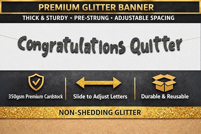Pre-Strung Congratulations Quitter Black Glitter Banner - Image 3