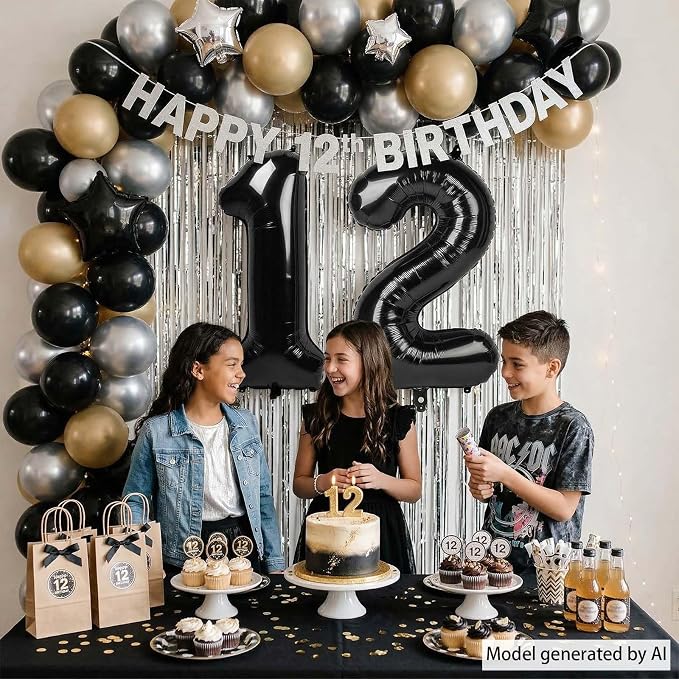 Black Number 12 Balloon 40 Inch, Foil Numeral - Image 2