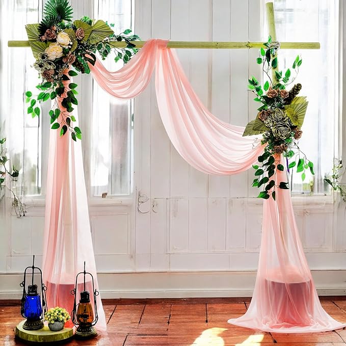 MDS Halloween Chiffon Draping Fabric - 2 Panel, 30" Wide x 30ft Long - Sheer Spooky Arbor & Canopy Drapery for Haunted House Backdrops, Party Ceilings, DIY Costumes & Themed Events - Peach