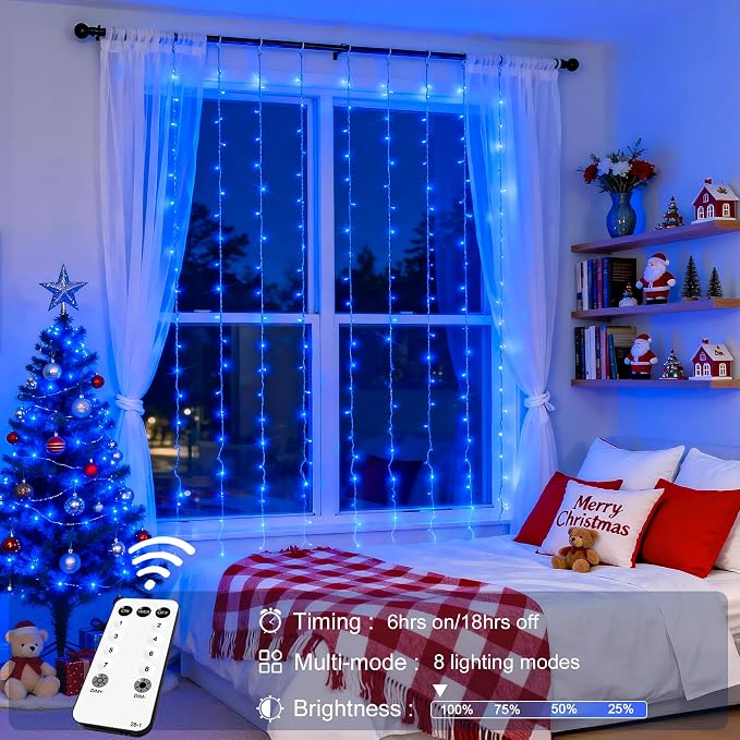 JMEXSUSS 300LED Blue Curtain Lights, 9.8x9.8ft String Lights Indoor Outdoor | - Image 2