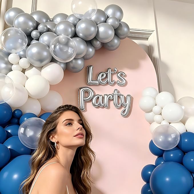 160pcs Royal Blue White Silver Clear Balloon Garland Arch Kit | Wedding - Image 3