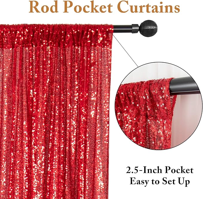 ShinyBeauty Red Sequin Curtains 8 Panels, 2FTx8FT - Dazzling Glitter Backdrop for Festive Events, Birthday Parties, and Christmas Decor, Sparkle Photo Background