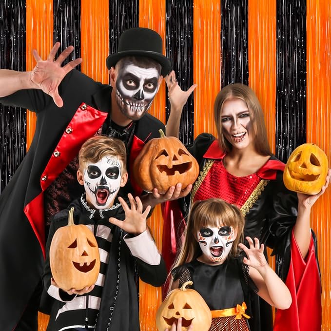 Black Orange Streamers Foil Fringe Curtain 3.3 x 8.3ft Party Streamers 2Pack - Image 6