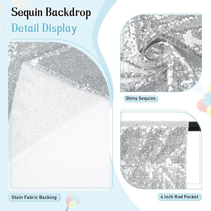 SquarePie 4x8ft Silver Sequin Backdrop, High Density Non-Transparent Glitter - Image 4