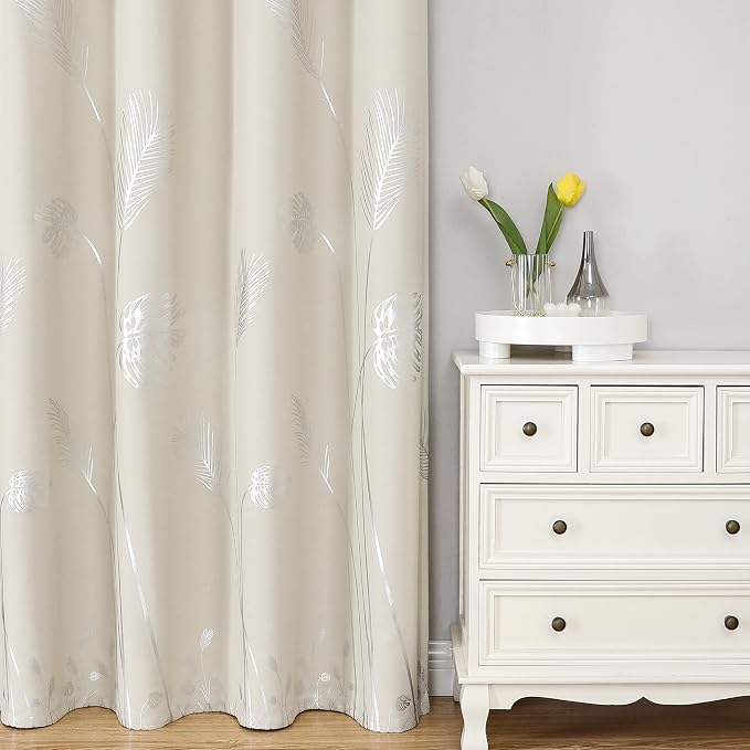 Blackout Curtains with Silver Palm Tree Thermal Insulated Elegant Natural Tree - Image 2