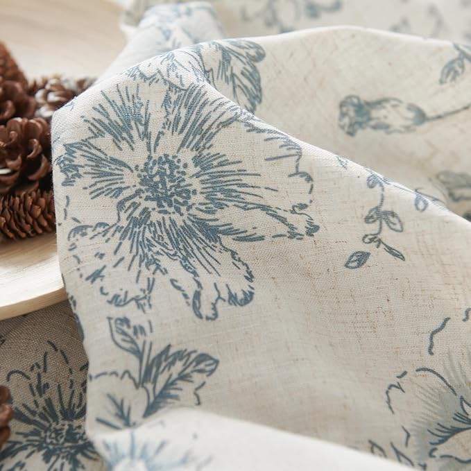 jinchan Blue Floral Linen Curtains 96 Inch Farmhouse Back Tab 2 Panels | Light - Image 8