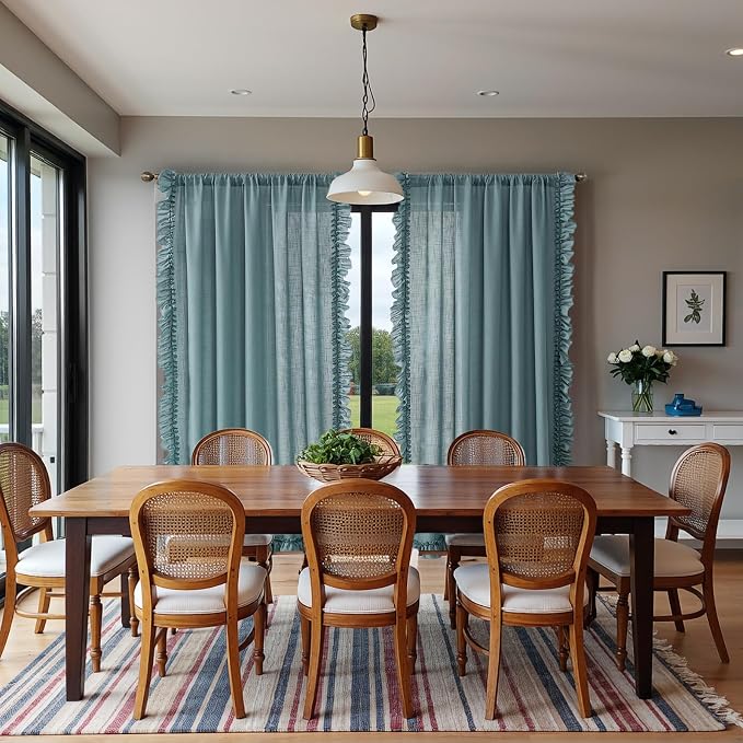 TERLYTEX Stone Blue Ruffle Curtains 84 Inches Long 2 Panels, 58 x 84 Inch - Image 7