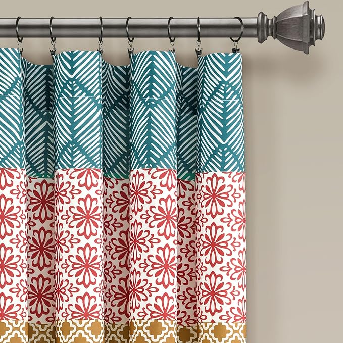 Lush Decor Bohemian Stripe Window Curtain Panels, Pair 52" W x 63" L Turquoise - Image 2