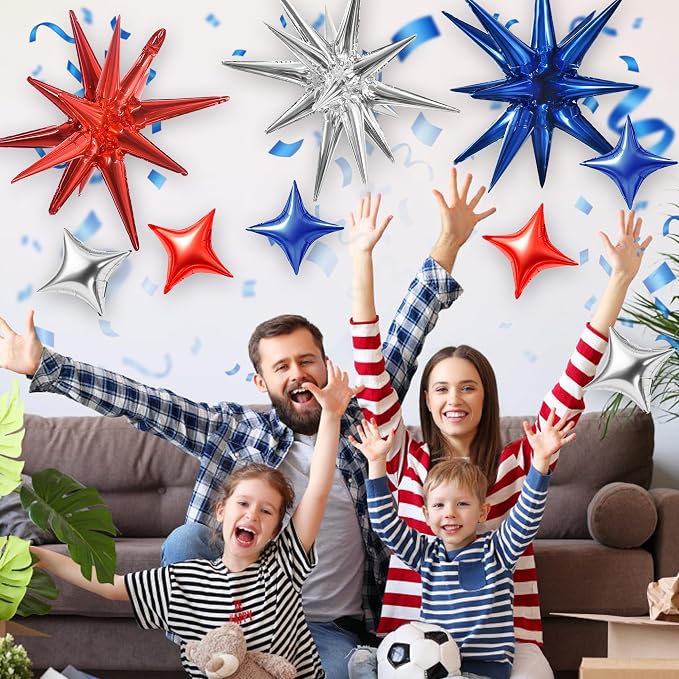 TONIFUL 18Pcs 22Inch Red Blue Silver Explosion Star Mylar Balloons and 10Inch - Image 3
