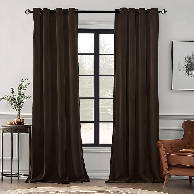 MIULEE Velvet Curtains Brown 52 x 96 Inch Length Set of 2 | Grommet Drapes by MIULEE