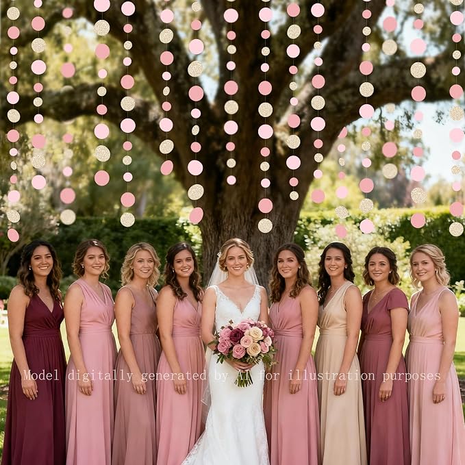 Champagne Gold Rose Pink Polka Dot Garland Champagne Dusty Pink Circle Dot - Image 6
