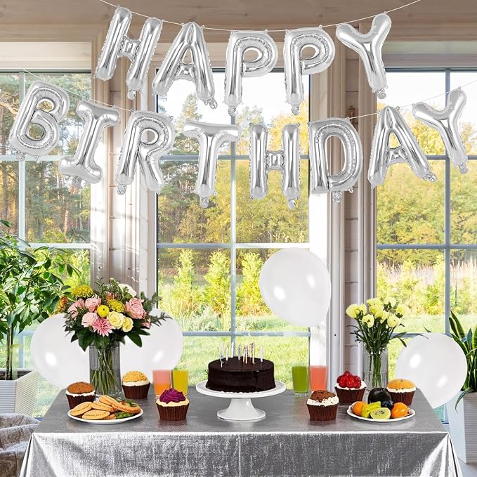 65 Pcs Silver Happy Birthday Balloons, 2 Sets A-Z Silver Letters Foil Balloons - Image 3