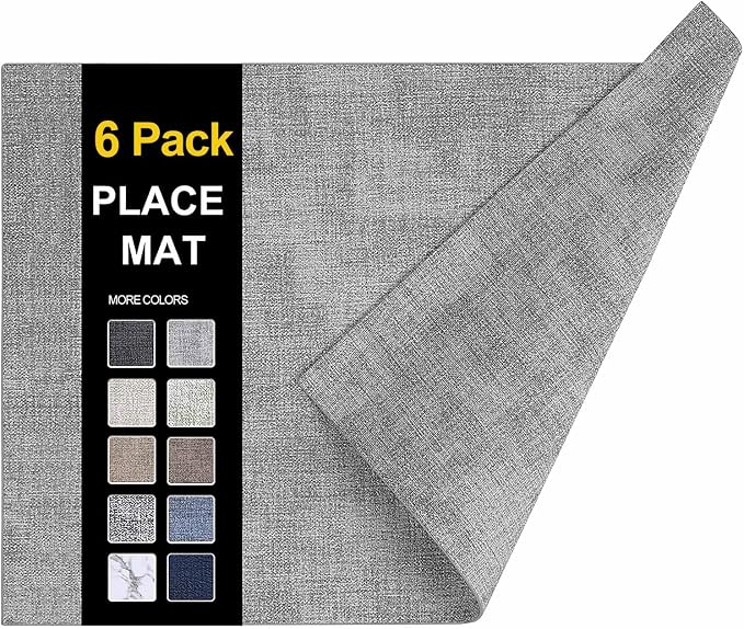 Faux Leather Heat Resistant Placemats 6 Packs, Waterproof Wipeable Dining PU by homing