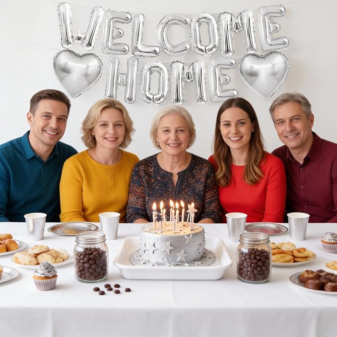 Welcome Home Balloons Silver, 16Inch Welcome Home Foil Balloons Banner - Image 4