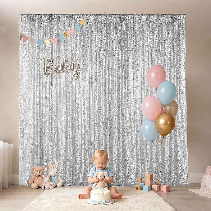 Hahuho Silver Sequin Backdrop Curtain, Party Decoration（2 Panels, 4FT x 8FT - Image 4