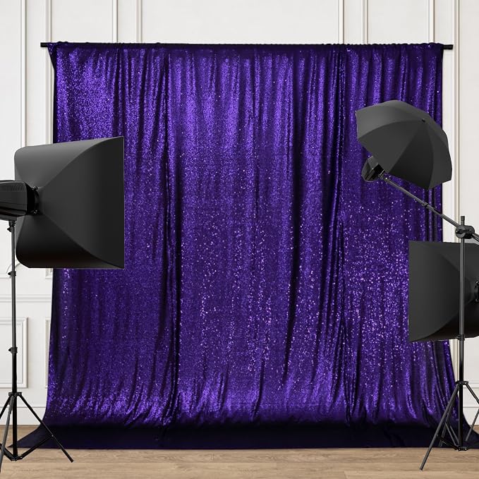 PartyDelight Purple Sequin Backdrop 6x6ft Sparkly Photo Curtain | 4 Inch Rod - Image 3