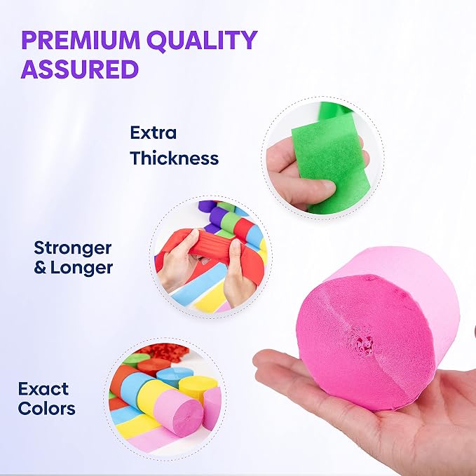 12 Rainbow Streamers, 984ft Pack of Crepe Paper Party Decorations | Each roll - Image 4