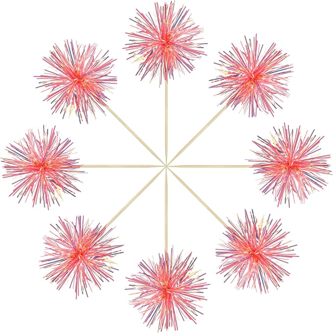 Gyufise 30Pcs Foil Firework Cupcake Toppers Sparkle Tinsel Cake Toppers Tinsel - Image 3