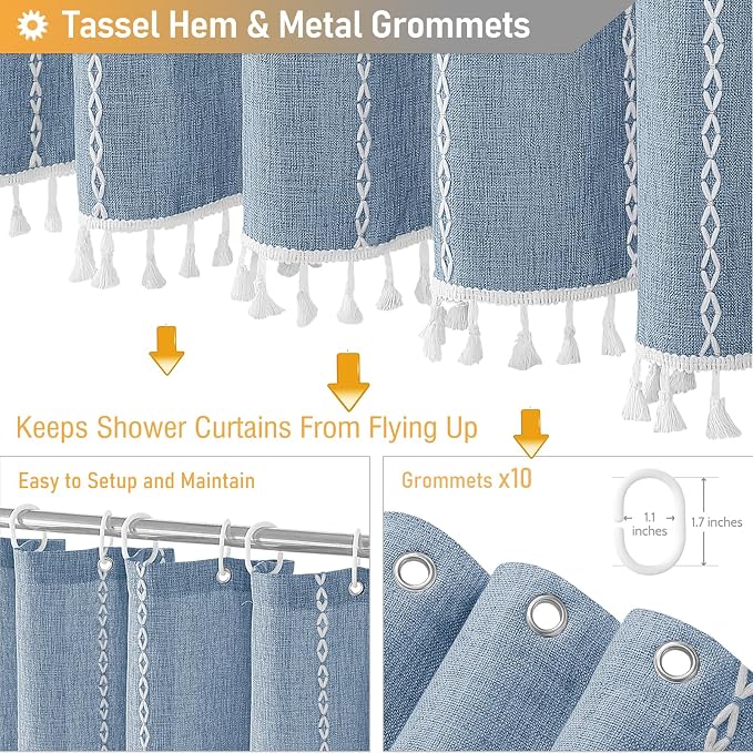 54x78 Boho Farmhouse Linen Heavy Duty Cloth Shower Curtain Set, 330GSM Linen - Image 5