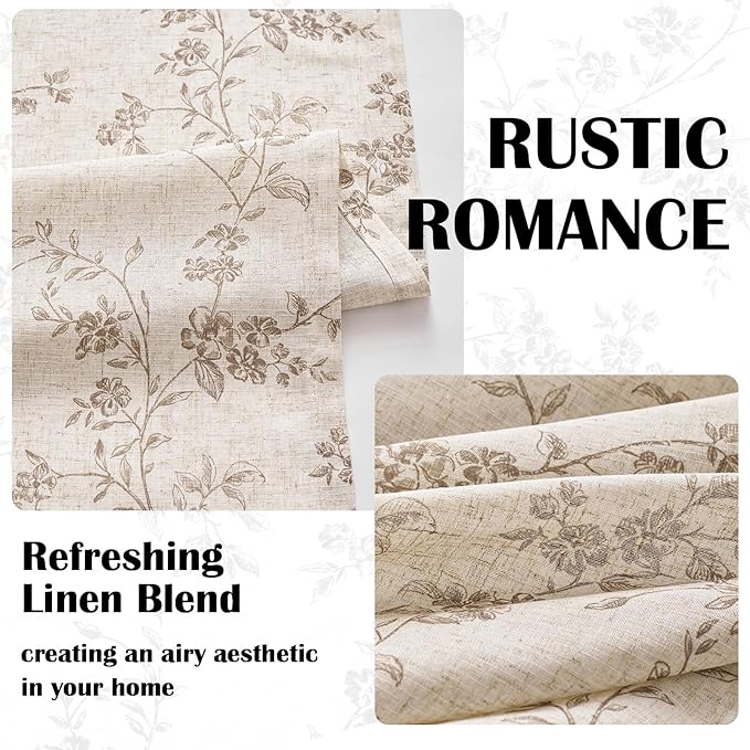 Taupe on Beige Linen Kitchen Curtains Rod Pocket 26W X 24L 2 Panels | Elisa - Image 5