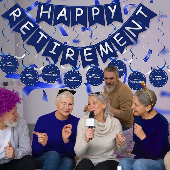 Retirement Party Decorations for Men Women Blue Silver Happy Retirement Banner - Image 6