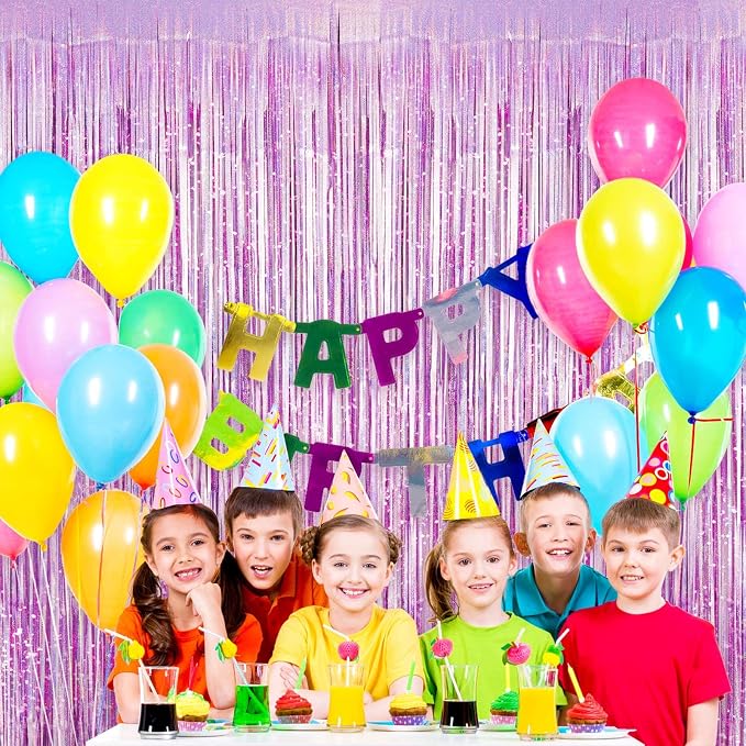 Light Purple Fringe Curtain Backdrop, 2 Pack Tinsel Foil Fringe Curtains Party - Image 2