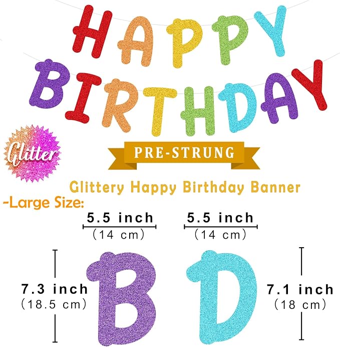 Rainbow Happy Birthday Banner and Paper Tassel Garland - Image 2