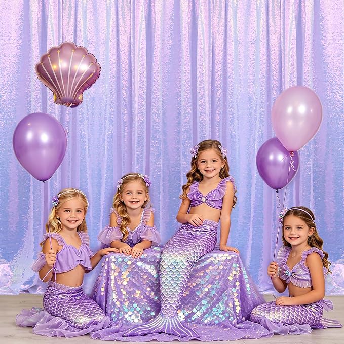 2×8FT-6PCS Mermaid Purple Sequin Backdrop Curtains Panels, Photography Backdrop - Image 3