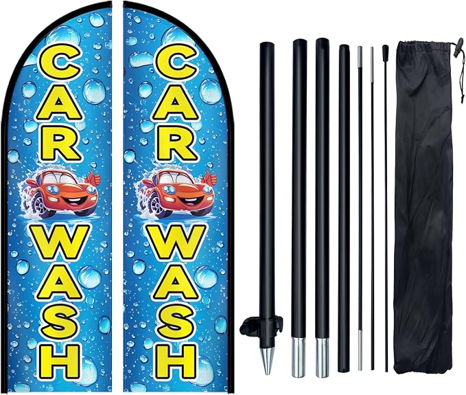 1PC Double Sided Car Wash Feather Flag by WOANIXY---ProfessionalCustomFeatherFlagCustomBanner