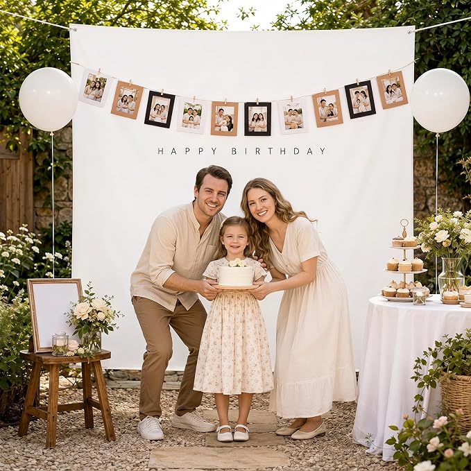 Wiooffen 59x59 In Happy Birthday Tapestry Minimalist White Fabric Banner Happy - Image 5