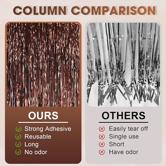 Voircoloria Brown Foil Fringe Backdrop Curtains, Birthday Party Decorations - Image 4