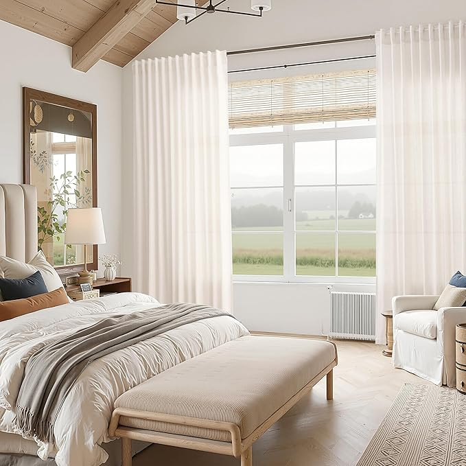 Ivory White Linen Curtains for Living Room 105 Inches Long Light Filtering Semi - Image 7