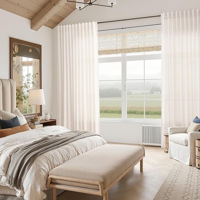 Ivory White Linen Curtains 102 Inches Long - Image 7