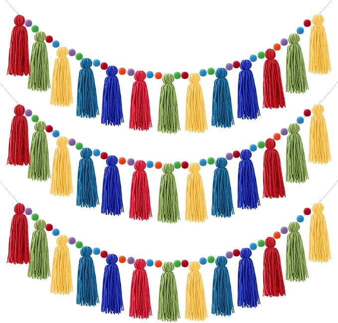 Syhood 3 Pcs Boho Tassel Garland Boho Rainbow Pom Pom Wall Decor Each 50'' by Syhood