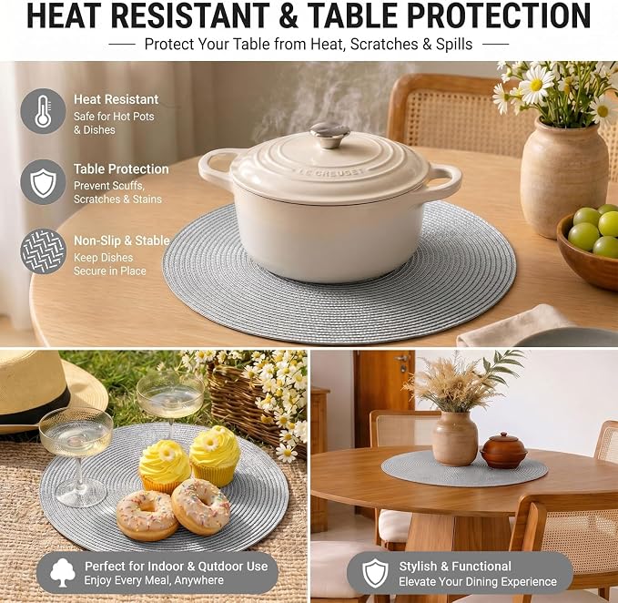 FunWheat Round Braided Placemats Set of 8 Place Mats - Image 7
