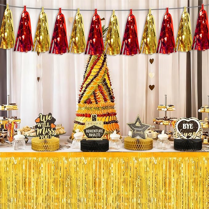 3P Red Gold Tassel Banner Garland Metallic Foil Fringe Banner Tinsel Tassels - Image 5