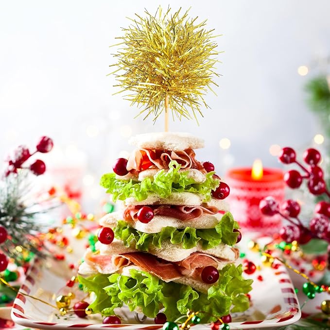 Chinco 100 Pcs Foil Firework Cupcake Toppers Sparkle Tinsel Cake Toppers Cake - Image 4