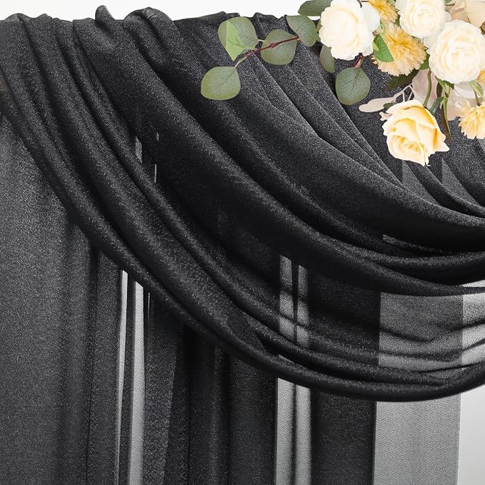 Black Wedding Arch Draping Fabric Backdrop Drapes Sheer 2 Panels | 28.7"x20FT - Image 5
