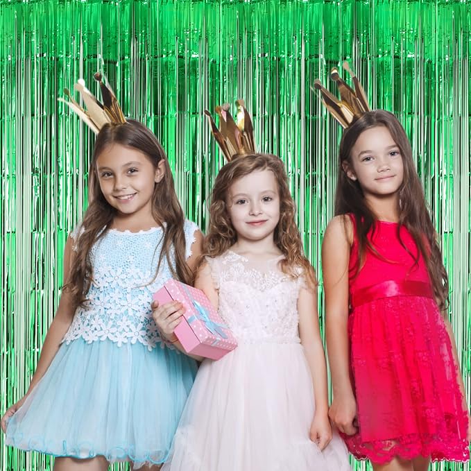 Voircoloria Green Foil Fringe Backdrop Curtains, 2 Pack | Tinsel Streamers - Image 5