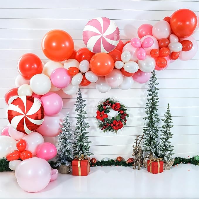 Red and Pink Christmas Balloons Kit, 12Inch Light Pink and White Red Balloons - Image 3