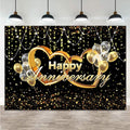 Happy Anniversary Backdrop Black and Gold Balloons Photography Background Poster by Qian