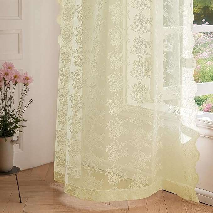 Anmao Vintage Lace Curtains 63 Inches Long 2 Panels Set, Romantic Elegant Light - Image 8