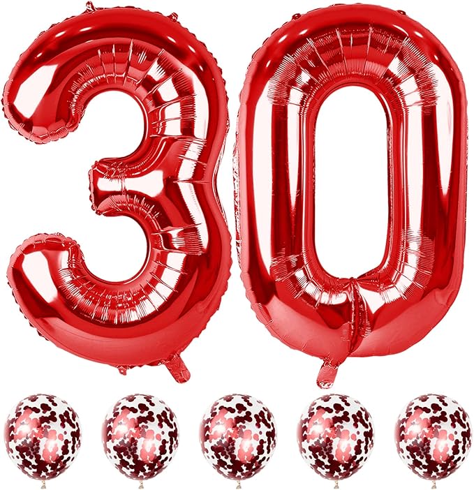 Red 30 Birthday Balloon Numbers, 40 Inch Big Foil Mylar Number 3 and 0 Balloons by Lingqiang