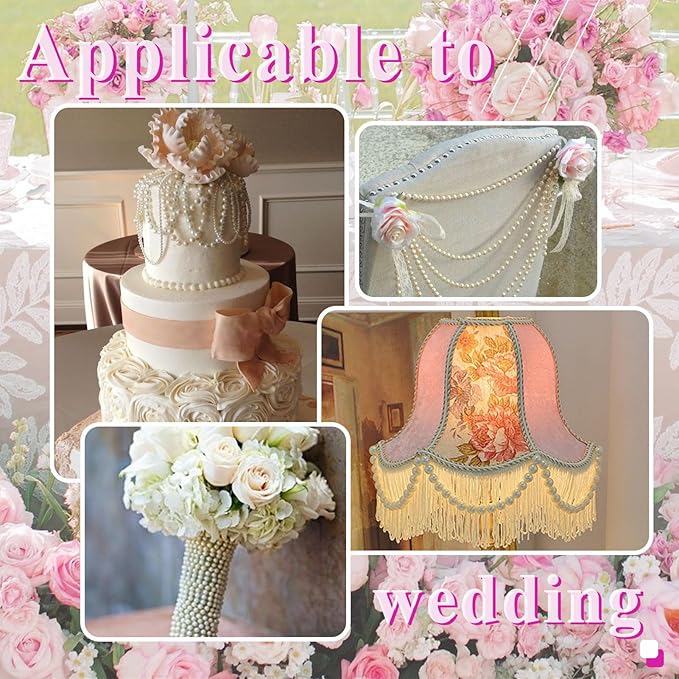 99 Feet 6mm Pearl Strings Garland for Crafts, Artificial Pearl Beaded Trim Chain Roll Strands for Wedding Centerpieces Bouquet Party Decoration Christmas Tree Garland, Ivory