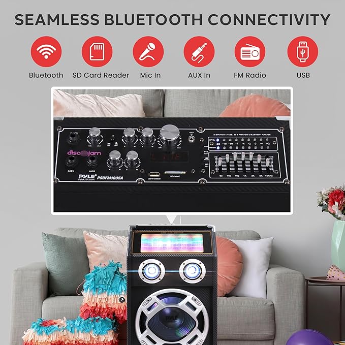 Pyle Wireless Active PA Speaker System - 1000W Portable High Powered Bluetooth Compatible Outdoor Sound Speaker w/ USB SD MP3 FM Radio AUX RCA LED DJ Lights - 35mm Stand Mount, Remote