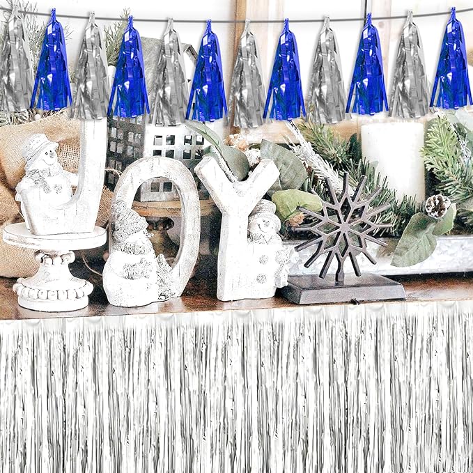 3P Navy-Blue Silver Tassel Banner Garland Metallic Foil Fringe Banner Tinsel - Image 6